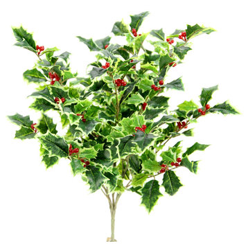 Artificial Holly Leaves Berries Christmas Bush