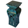 Ceramic Clay Green Square Tall Pedestal Table Flower Display Stand Hcs6991