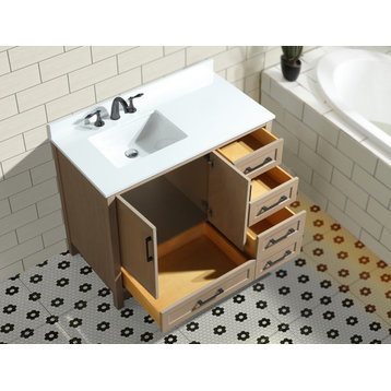 Huntington 42" Single Bathroom Vanity Set, Oak Gray, White Engineered Top