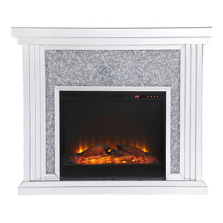 Crystal Mirrored Mantle With Fireplace Insert - Contemporary - Indoor  Fireplaces - by Elegant Furniture u0026 Lighting | Houzz