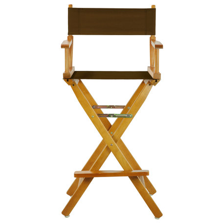 30" Director's Chair With Honey Oak Frame, Navy Blue Canvas, Brown Canvas