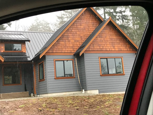 grey house black trim white windows