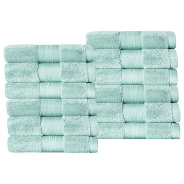 12 Piece Aria Washcloths Soft Face Towel Set, Dusty Aqua
