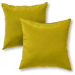 Greendale Home Fashions - Outdoor 17 in. Square Accent Pillow, Set of 2, Kiwi Green - Add a stylish and contemporary accent to your outdoor furniture with this set of two Greendale Home Fashions 17 inch square outdoor accent pillows. Each pillow is overstuffed with 100% soft polyester fill, made from 100% recycled, post-consumer plastic bottles, for added comfort, strength and durability. It's exterior shell is made from a 100% polyester UV-resistant outdoor fabric. Pillow are water, stain, and mildew resistant. Featuring a sewn closure and knife edge design. A variety of colors and prints are available to enhance your outdoor decor.