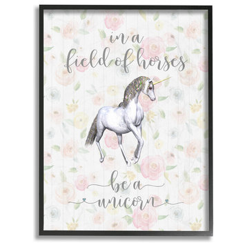 Be A Unicorn Floral Typography Framed Giclee Texturized Art, 16x20