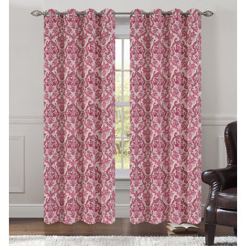 Jacquard Fern Drapery Curtain Panels, Fuchsia, 50"x96", Set of 2