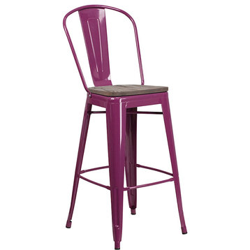 Flash Furniture 30" Purple Metal Barstool w/Back - ET-3534-30-PUR-WD-GG