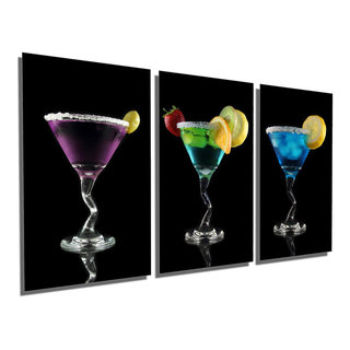 STRAWBERRY MARTINI COCKTAIL Canvas Framed Print Wall Deco ~ 3 Panels