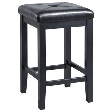 Upholstered Square Barstool, Black Finish With 24" Height, Set of 2