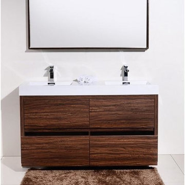 KubeBath Bliss 60" Double Sink Walnut Free Standing Modern Bathroom Vanity