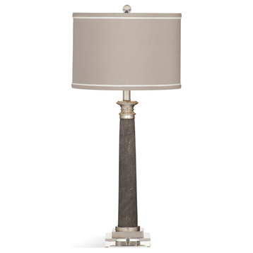 Contemporary Gray Shagreen Table Lamp With Silver Finish