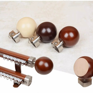 QYRF01 On Sales Wood Grain Aluminum alloy Curtain Track Set With Ball Finials