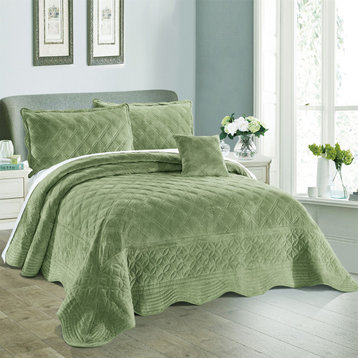 Supersoft Microplush Quilted 4-Piece Bed Spread Set, Sage, King