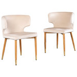 MOD - The Rhea Dining Chair, Velvet, Set of 2, Ivory - Who says a night on the town has to end at last call? The Rhea dining chair brings home the excitement of a Saturday while keeping things cool and comfortable for some well-deserved relaxation. Its dramatic metal-tipped legs do all the talking for this chair, while its curved back and outstretched sides quietly beckon you to let the good times roll.