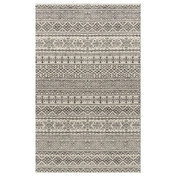 Contemporary Area Rug, Tribal Geometric Patterned Wool, Black/Beige, 8'10" X 12'