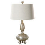 Uttermost - Vercana Table Lamp, Set of 2 - Smoked mercury glass accented with brushed nickel metal details. The tapered round hardback shade is a light beige linen fabric.