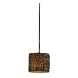 Uttermost Espresso Rattan Basketweave Drum Pendant Contenporary - Pendant Lighting