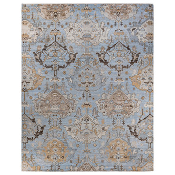 Oushak, One-of-a-Kind Hand-Knotted Runner Rug  - Light Blue, 9' 2" x 11' 8"