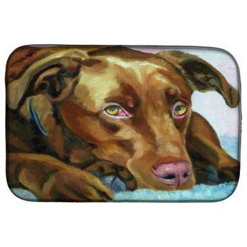 Chocolate Labrador Waiting Dish Drying Mat, 14"x21", Multicolor