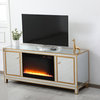 Rosie 60" Mirrored TV Stand With Crystal Fireplace, Gold