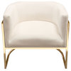 Pandora Accent Chair, Cream Velvet With Polished Gold Stainless Steel Frame