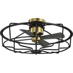 Progress Lighting - Loring Collection 33" 4-Blade Black Ceiling Fan - Outfitted with stylish mixed metal elements, this ceiling fan shows off an industrial-inspired, open-cage design. Four plywood blades rotate within the cage and anchor to a vintage-style base. The fan's stunning aesthetic and its handy remote control are ready to help you and your family stay comfortable and relaxed all year round.