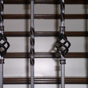 Twisted Iron Baskets & Wood Newels, Double Flared Bottom - Quail West