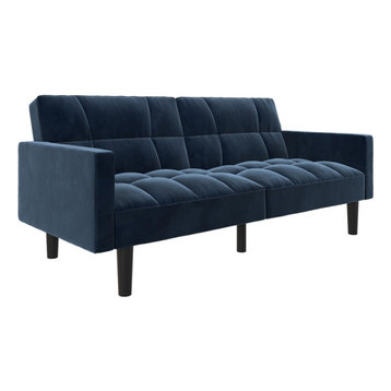 DHP Hayden Convertible Sofa Sleeper Futon in Blue Microfiber