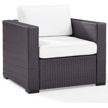 Crosley Furniture Biscayne Rattan & Fabric Patio Arm Chair in Brown and White