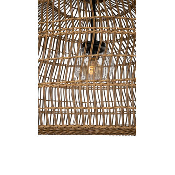 Luhu Open Weave All Weather Cane Rib Outdoor Pendant Lamp, Extra Large