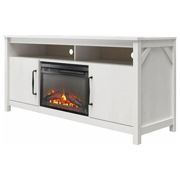 Rustic TV Console, Fireplace & Cabinet Doors With Metal Pull Handles, Ivory Oak