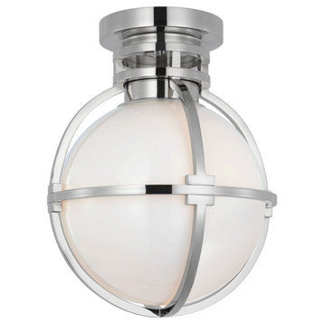 Gracie 10" Captured Globe Flush Mount in Polished Nickel with White Glass