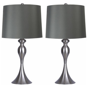 26.5" Brushed Nickel Table Lamps Gray Shade, Set of 2
