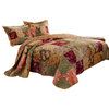 Kamet 3 Piece Fabric Full Size Bedspread Set With Floral Prints, Multicolor