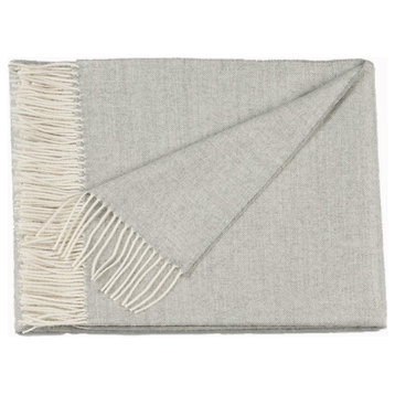 100% Baby Alpaca NY Herringbone Throw / Afghan Blanket, Silver Grey