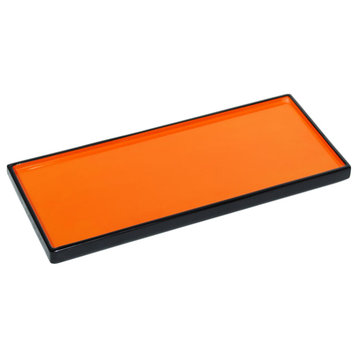 Orange & Black Lacquer Bathroom Accessories, Long Vanity Tray