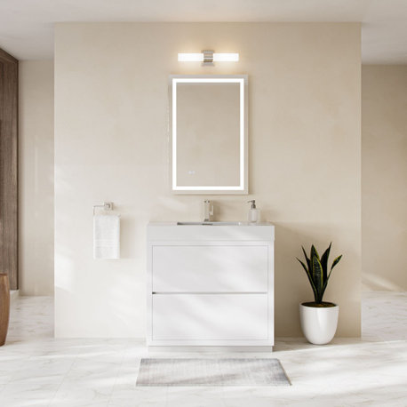 Boutique Bath Vanity, High Gloss White, 36", Single Sink, Freestanding