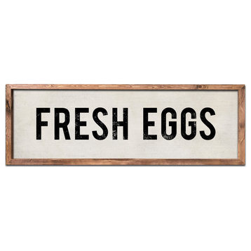 Vintage Style Fresh Eggs Wooden Farmhouse Sign, 12x36, Brown Frame