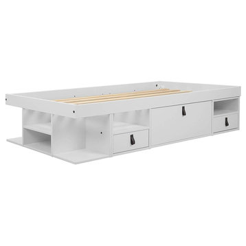 Memomad Bali Storage Platform Bed with Drawers (Twin Size, Off White)