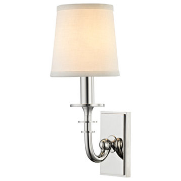 Carroll, 1 Light, Wall Sconce, Polished Nickel Finish, White Glass