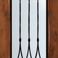Slab Single Door 96 Wood Alder Warwick 1 Panel 3/4 Lite Wrought Iron - Front Doors