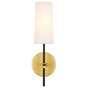 Mel 1 Light Wall Sconce in Brass And Black And White Shade