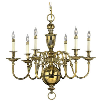 Traditional Six Light Chandelier in Burnished Brass Finish - Chandelier