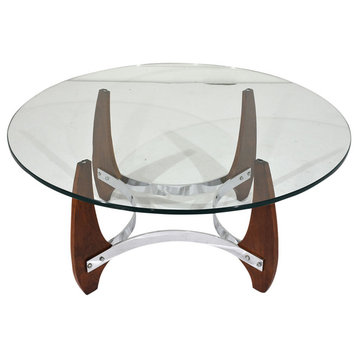 Consigned Mid-Century Modern Wood and Chrome Coffee Table