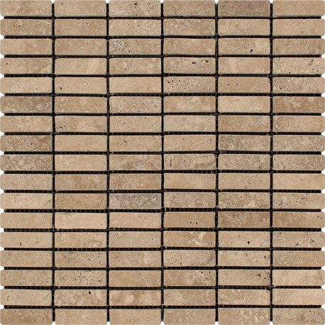 Noce Travertine Single-Strip Mosaic, 5/8 X 2 Tumbled