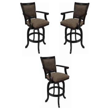 Home Square 30" Wood Bar Stool in Checkered & Walnut - Set of 3