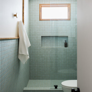 West View Mid Century Modern Blue Bathroom