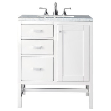 Addison 30" Single Vanity Cabinet, Glossy White, Arctic Fall Solid Surface