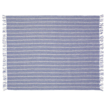 Royal Blue Ridgeline Striped Throw Blanket with Fringe