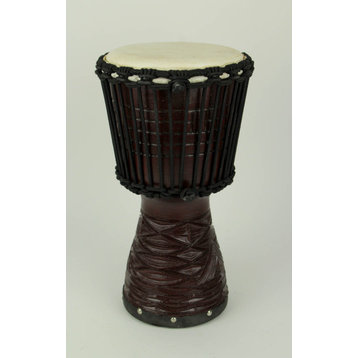 Hand Carved Wood Djembe Hand Drum 16 Inch Tall, Black